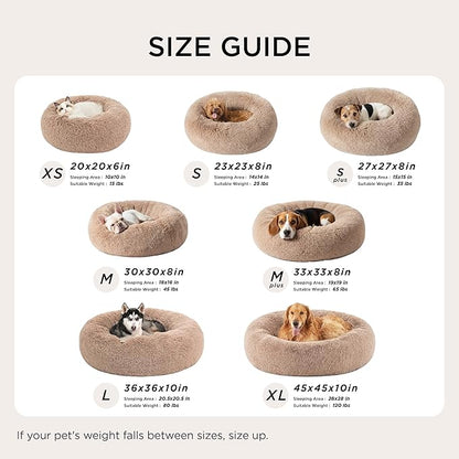 Bedsure Calming Dog Beds Large Sized Dog - Donut Washable Large Pet Bed, 36 inches Anti-Slip Round Fluffy Plush Faux Fur Dogs Bed, Fits up to 80 lbs Pets, Purple