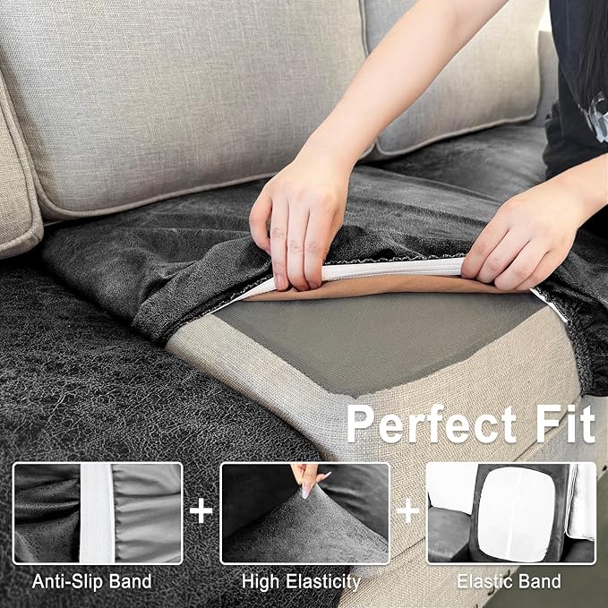 ANARACHON Leather Look Couch Cushion Covers Sofa Seat Slipcovers Sets Couches Furniture Protector for Sectional Armchair Loveseat Pets Kids Stretch Spandex Fabric (1 Cushion Armchair, Dark Grey)