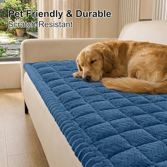 Smiry Non Slip Couch Covers for Dogs, Fuzzy Pet Couch Covers for 3 Cushion Sofa Pet Friendly, Soft Sofa Slipcovers Cushion Furniture Protector Washable (Navy Blue, 27.6" x 88")