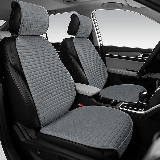 Linen Car Seat Covers Front Seat Covers - 2 PCS Durable & Non-Slip Breathable Cloth Fabric Car Seat Protector, Universal Fit for Most Automotive, Vans, SUVs, Trucks - Dark Gray