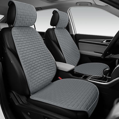 Linen Car Seat Covers Front Seat Covers - 2 PCS Durable & Non-Slip Breathable Cloth Fabric Car Seat Protector, Universal Fit for Most Automotive, Vans, SUVs, Trucks - Dark Gray