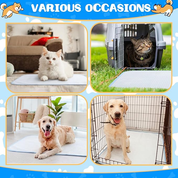 Chunful 4 Pack Dog Cooling Mat 26 x 20 Inches Pet Cooling Pads Summer Cat Self-Cooling Blanket Portable Washable Ice Silk Non-Skid Mat for Small Dogs Puppy and Cats up to 25 Lbs