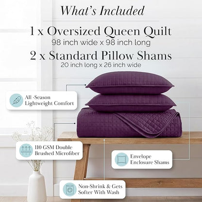 Southshore Fine Living, Inc. Quilts, Queen Size/Full Size Quilt Bedding Set, Stain & Pet Hair Resistant Bedding, Coverlet Queen Size/Full Size Lightweight Bedspread with 2 Pillow Shams, Purple