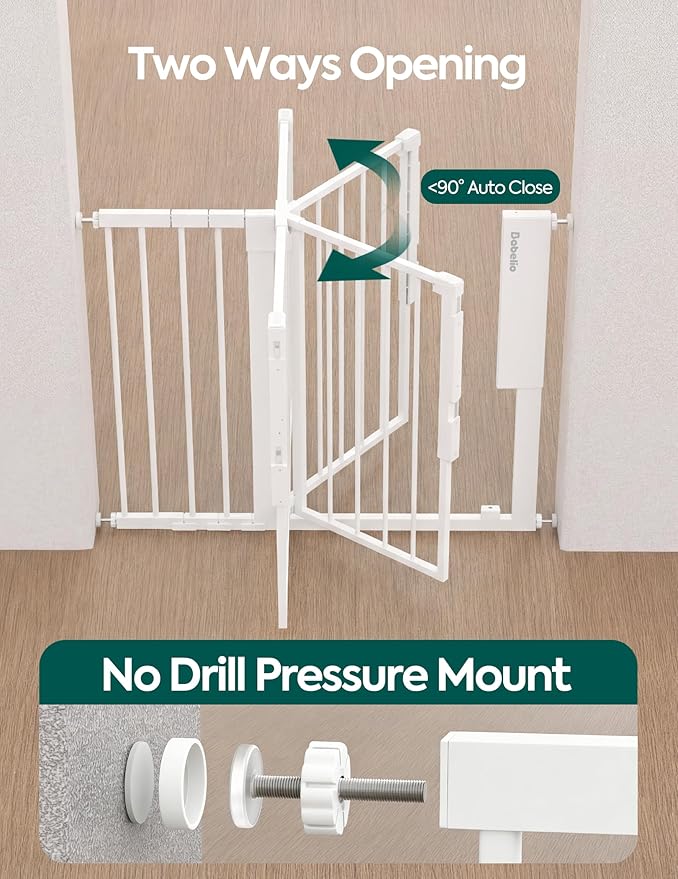 Babelio Smart Baby Gate with Auto-Unlock/Close, Pressure Mounted No Drill for Doorways/Top of Stairs. Pet/Dog Door Wide Walk Thru w/Infrared Sensor & Instant Safety Alert (White, 30.3-47.2" W, 30" H)