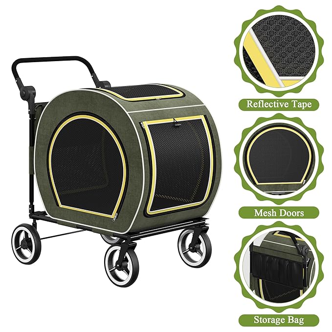 Kepptory Foldable Pet Stroller for Small Medium Dogs Cats, Detachable Carrier, 50lbs Max Weight Capacity, Portable Lightweight Travel Dog Stroller for Outdoor Walking Shopping Camping, Green