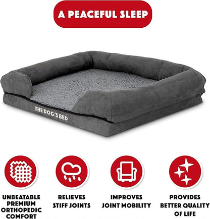 The Dog’s Bed Orthopedic Memory Foam Dog Bed with Bolsters for Small Dogs, Waterproof Washable Cover, Anti-Slip Base, Calming Surface – CertiPUR-Certified Foam, Plush Fabric, Grey Plush, Small