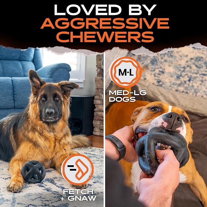 Monster K9 Ring Ball — for Toughest Chewers – Lifetime Guaranteed - Durable Dog Toy for Aggressive Chewers - Safe, Non-Toxic Natural Rubber - Chew, Tug & Fetch - Heavy Duty - 5.5” Solid Rubber