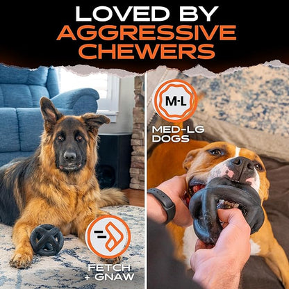 Monster K9 Ring Ball — for Toughest Chewers – Lifetime Guaranteed - Durable Dog Toy for Aggressive Chewers - Safe, Non-Toxic Natural Rubber - Chew, Tug & Fetch - Heavy Duty - 5.5” Solid Rubber