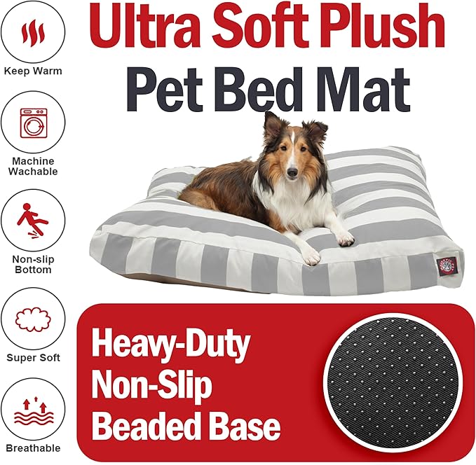 Majestic Pet Shredded Memory Foam Dog Bed Large with Removable Washable Cover 44x36x5 Inch - Rectangle Orthopedic Dog Bed for Senior Dogs–Flat Durable Dogs Crate Bed - Vertical Stripe - Gray