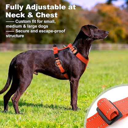 No Pull Dog Harness with Handle, Soft Mesh Padded Adjustable for Small Medium Large Dogs | Reflective Easy Walk Harness with Front Clip for Training, Running & Outdoor (Orange, M)