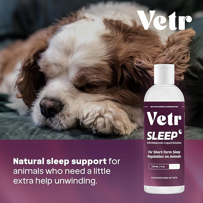 vetr Sleep Melatonin for Dogs & Cats - Roasted Chicken Flavor - Liquid Calming Drops, Dog Sleep Aid, Anxiety Relief Supplement (120mL)