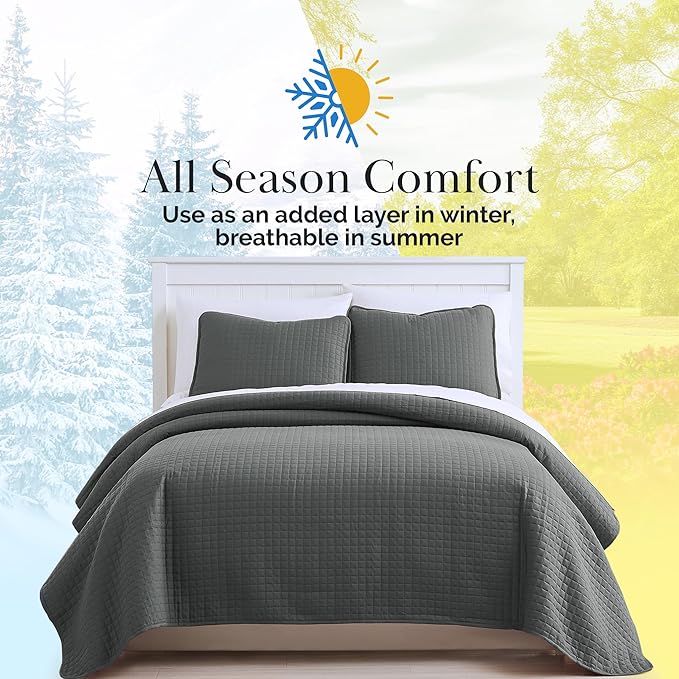 Southshore Fine Living, Inc. Twin Summer Quilts Set, Quilted Grey Bedspread Twin/XL Quilts with Matching Pillow Sham, Soft Microfiber, Lightweight Quilt Coverlet Set, Easy Care, Slate Grey