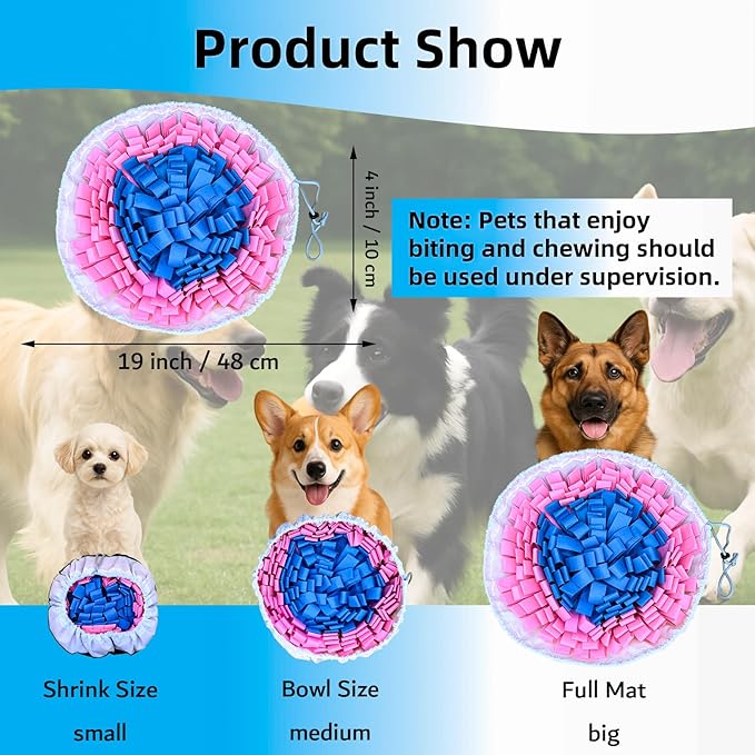 Snuffle Mat for Dogs, Large Dog Snuffle Mat 19'' x 19'' Enrichment Interactive Dog Puzzle Toys for Cats Dogs Encourage Natural Foraging Skills and Olfactory Training Stress Relievers Pink-Blue