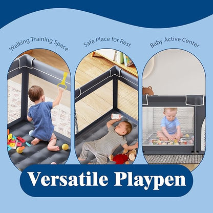Jixrolyn Baby Playpen 50"x50", Sturdy Safety Baby Fence Play Area with Soft Breathable Mesh, Anti-Slip Base, Play Pen for Toddlers 1-3