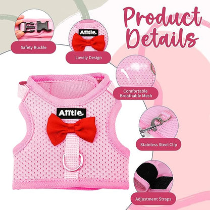 AIITLE Rabbit Harness and Leash Set with Cute Bow, Soft Breathable Mesh Vest Harness for Rabbits Kitten Ferret Puppy Small Pets Walking Supplies Pink S