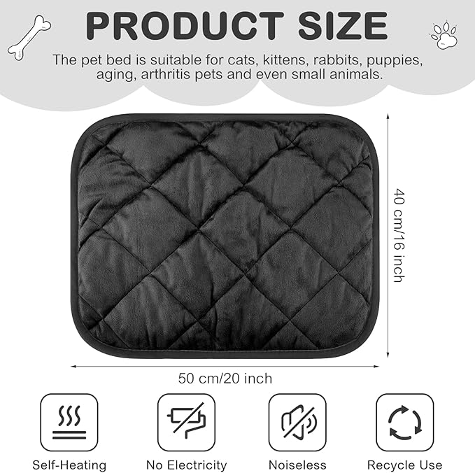 8 Pack Self Heating Cat Mat Self Warming Cat Bed Extra Warm Thermal Pet Bed Mat Reflects Body Heat Washable Dog Crate Pad for Indoor Outdoor Pets(Black,16 x 20 Inch)