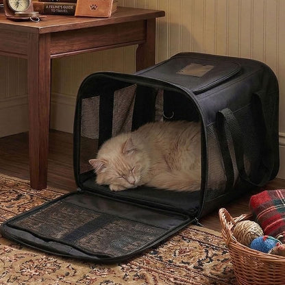 Conlun Cat Carrier Airline Approved, Soft-Sided Dog Carrier with Inner Safety Leash, Pet Transport Carrier for Small-Medium Cats Puppies up to 15 Lbs, Collapsible Travel Kitten Carrier Bag -BlackM