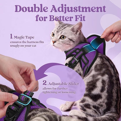 rabbitgoo Cat Harness and Leash Set for Walking Escape Proof, Adjustable Soft Kittens Vest with Reflective Strip for Cats, Comfortable Outdoor Vest, Purple, XL