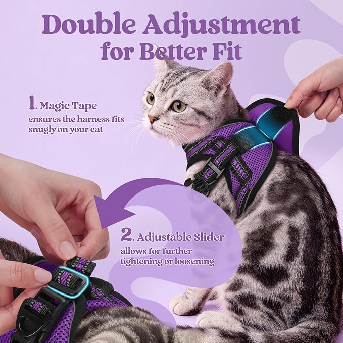 rabbitgoo Cat Harness and Leash Set for Walking Escape Proof, Adjustable Soft Kittens Vest with Reflective Strip for Cats, Comfortable Outdoor Vest, Purple, M