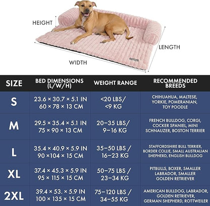 Spark Paws Luxury Dog Couch Cover Bed, Calming Pet Furniture Protector for Large & Small Dogs, Washable Bolster Dog Bed for Couch, Sofa & Bed - Pink, Large