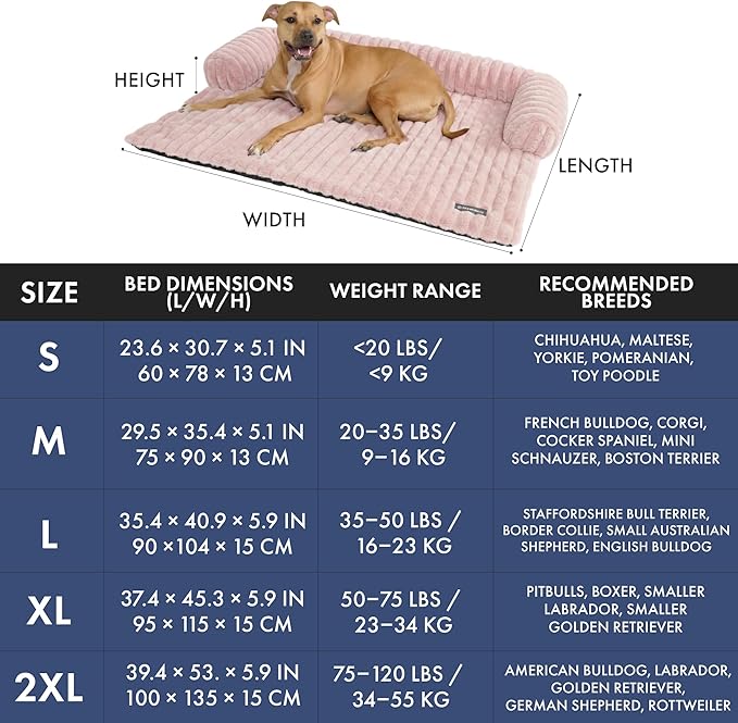 Spark Paws Luxury Dog Couch Cover Bed, Calming Pet Furniture Protector for Large & Small Dogs, Washable Bolster Dog Bed for Couch, Sofa & Bed - Pink, 2XL
