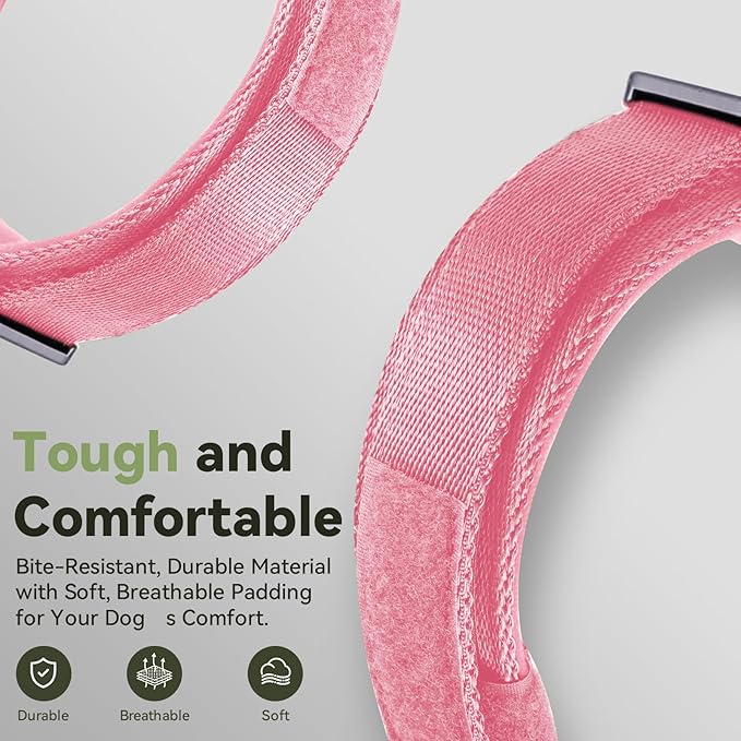 2026 Upgrade Waterproof AirTag Dog Collar, Military Tactical Dog Collar with AirTag Holder, Comfortable Control Handle and Metal Buckle, GPS Dog Collar Holder for Medium to Large Dogs (Pink, XL)