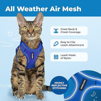 Voyager Escape-Proof Step-in Lock Cat Harness & 5ft Neoprene-Handle Leash Set All-Weather Mesh with Reflective Stitching for Small to Large Cats by Best Pet Supplies, Royal Blue (327), XXS
