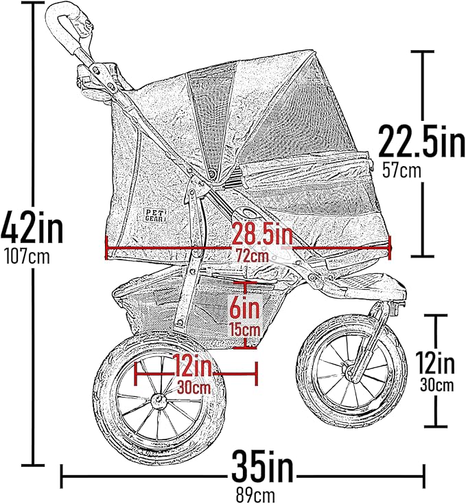 Pet Gear No-Zip AT3 Pet Stroller for Cats/Dogs, Zipperless Entry, Easy One-Hand Fold, Jogging Tires, Removable Liner, Cup Holder + Storage Basket, New Summit Grey