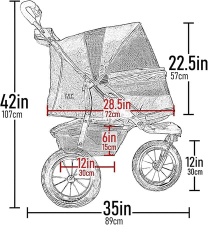 Pet Gear No-Zip AT3 Pet Stroller for Cats/Dogs, Zipperless Entry, Easy One-Hand Fold, Jogging Tires, Removable Liner, Cup Holder + Storage Basket, New Summit Grey