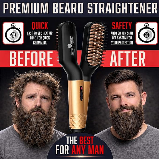 Beard Straightener Grooming Kit for Men, Beard Growth Kit, Wash, Brush & Comb, Unscented Growth Oil, All Natural Sandalwood Balm, Conditioner, Razor & Scissors, Great Gift Idea for Men's (Bamboo)