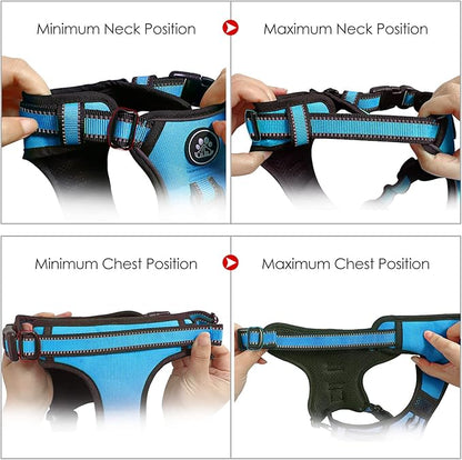 NESTROAD No Pull Dog Harness,Adjustable Oxford Dog Vest Harness with Leash,Reflective No-Choke Pet Harness with Easy Control Soft Handle for Large Dogs(X-Large,Blue)