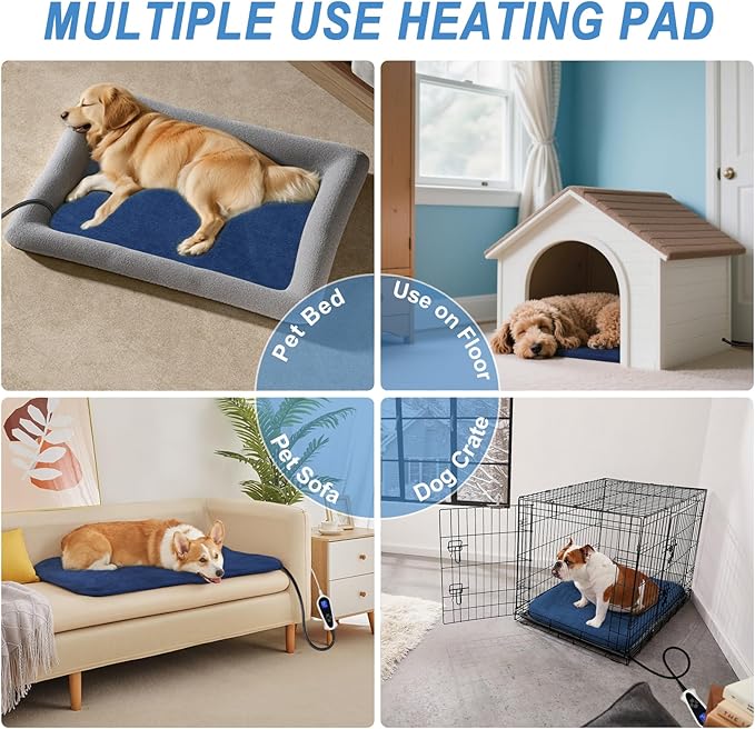 Bestio Cat Heating Pad，16 in Dog Cat Heating Pad with Timer,Obtain UL & MET certificat with Smart Thermostat Switch (1-24 Hours),Indoor Pet Heating Pad for Cats Dogs, Rabbit Pet Heated Pad -Blue
