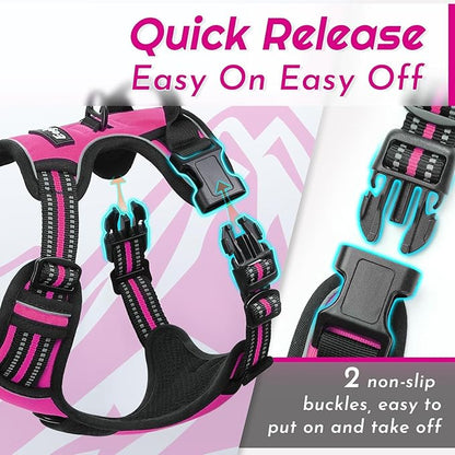 Eagloo Dog Harness Small Sized Dog, No Pull Service Vest with Reflective Strips and Control Handle, Adjustable and Comfortable for Walking, No Choke Pet Harness with 2 Metal Rings, Rose Red, S