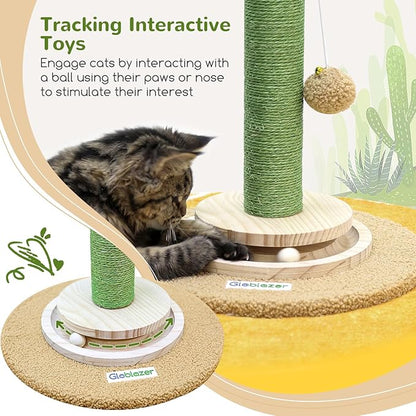 Globlazer Tall Scratching Post for Cats, Cactus Cat Scratching Post Cat Scratcher Cute Sisal Large Cat Scratching Post with Modern Wooden Ball Tracking Interactive Toys, SC30