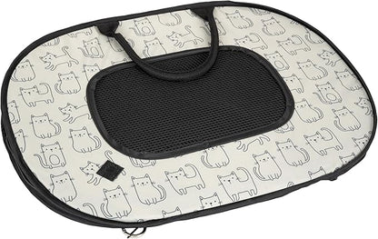 SportPet Designs Pop Open Cat Carrier, Soft-Sided Collapsible Travel Carrier for Cats up to 15 lbs, Lightweight Portable Design with Mesh Ventilation & Secure Zippers, Cat Print