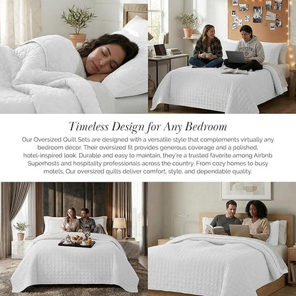Southshore Fine Living, Inc. Twin XL Comforter Quilt Set, Dorm Room Bedding Essentials, Stain Resistant, Machine Washable Bed Spread, Twin XL White Quilt Bedspread Set w/Pillow Sham, Bright White