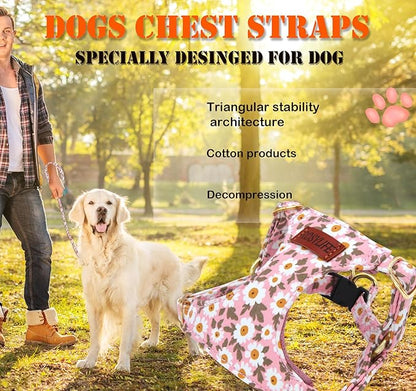 No Pull Dog Harness Adjustable Small Dog Harness and Leash Set, Lightweight and Soft Dog Harness No Choke Escape Proof Pet Harness Vest (Pink Daisy, X-Small)