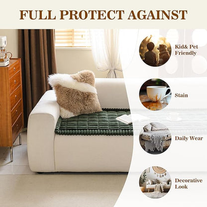 MYSKY HOME Couch Covers for 3 Cushion Sofa Pet Friendly, Couch Cover for Dogs, Sofa Covers for Pets Washable, Soft Non-Slip Sofa Slipcovers Furniture Protector Covers, Moss Green, 27.6" x 70.9"