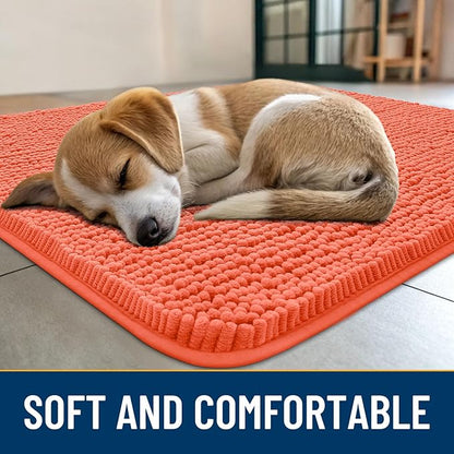 Smiry Dog Door Mat for Muddy Paws 48x30, Absorbs Moisture and Dirt Doormat, Non-Slip Washable Quick Dry Chenille Front Door Mat Indoor Entrance, Entryway Carpet for Inside Floor, Coral