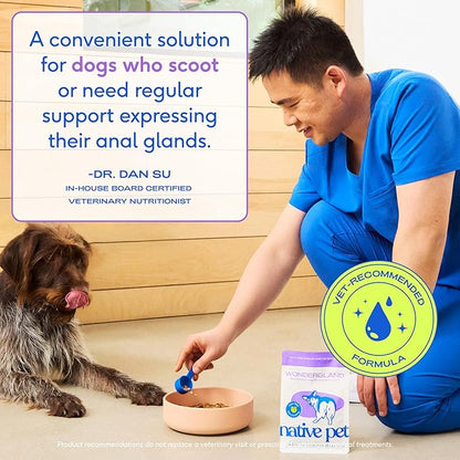 Native Pet WonderGland - Dog Anal Gland Supplement - Promotes Firm Stools, Natural Gland Expression to Help Reduce Scooting - Fiber Food Topper with Miscanthus Grass, Pumpkin & Probiotics -120 Scoops