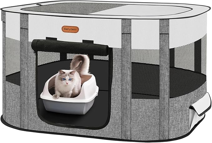 Seiyierr Foldable Pet Playpen - Cat & Puppy Playpen, Travel Dog Crate with Carrying Case, Cat Tent Dog Pen for Outdoor Camping Use