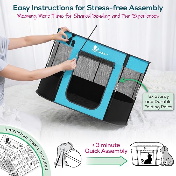 Portable Foldable Dog & Cat Playpen - Indoor Outdoor Travel - Medium Collapsible Pet Play Pen for Small Dogs, Puppies & Kittens - Lightweight Enclosure with Breathable Mesh, Fleece Liner & Carry Bag