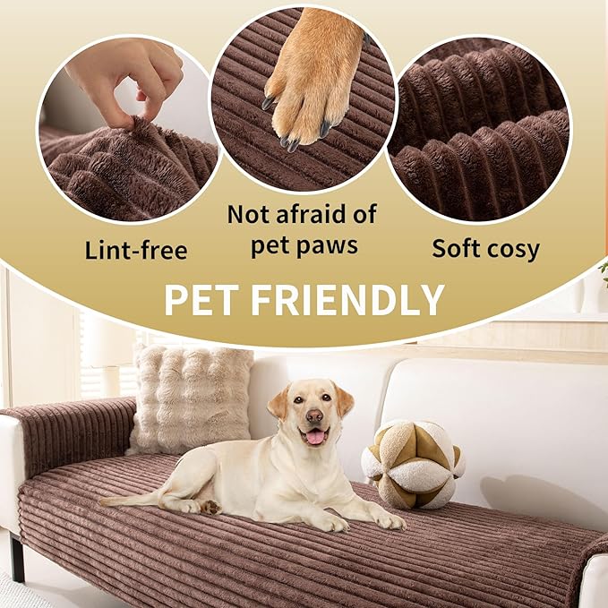 HAOMAIJIA Waterproof Couch Cover for Dogs Washable,Faux Fur Pet Couch Covers for Sofa,Soft Dog Bed Cover Non-Slip Couch Covers for 3 Cushion Couch Sofa Pet Friendly (Brown, 23" x 23" 2 Pack)