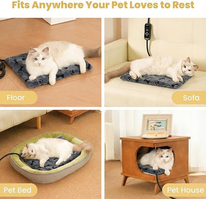 Pet Heating Pad for Cats Dogs, Heated Cat Dog Bed with 5 Temperature Levels, Timer, Auto Shut-Off, Thick Paw-Print Cover, Chew Resistant Cord for Indoor & Sheltered Outdoor Use (S: 16" x 13" x 1.3")