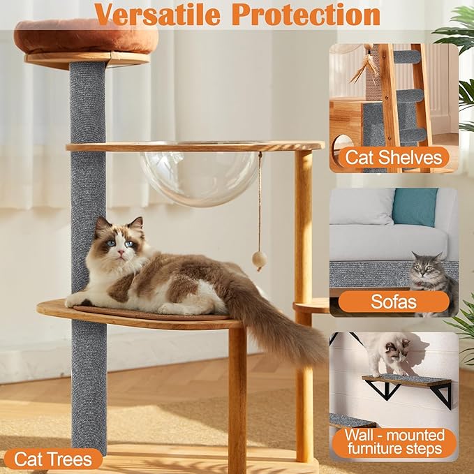 Cat Scratch Furniture Protector - 158" x 17" Trimmable Self-Adhesive Cats Claws Scratch Pads, DIY Cat Climbing Couch Protector for Scratch Post Cat Tree Replacement Indoor (Light Gray)