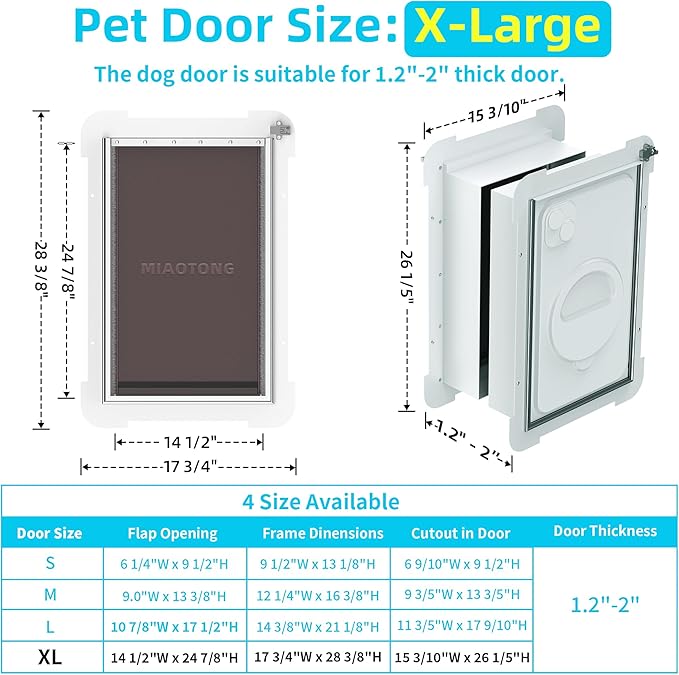 3-Flap Never Rust Extra Large Dog Door for Doors with Sliding Lock Panel, Steel Frame and Telescoping Tunnel Pet Door, Extreme Weather Durable Doggy Door （Pets Up to 220 Lb）
