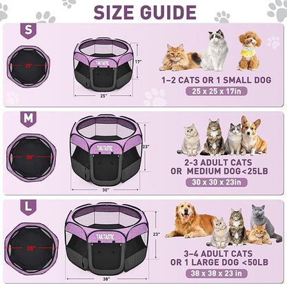 Portable Pet Playpen for Small Dogs & Cats, Foldable Puppy Safety Pen with Removable Zipper Top, Breathable Mesh Dog Delivery Room, Indoor Isolation Cage for Kittens/Rabbits (Purple, Small)