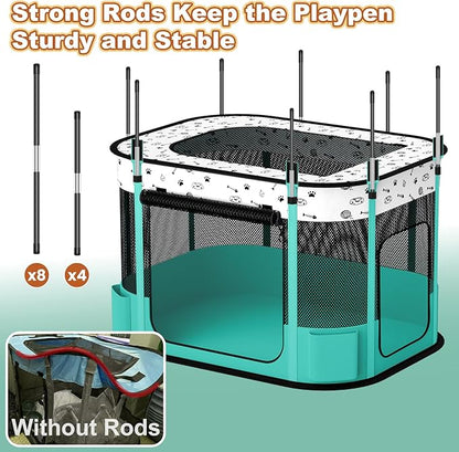 Portable Cat Playpen, 8-Rod Reinforced Kitten Dog Playpens, Foldable Play Pen for Indoor Cats Enclosed Pet Puppy Doggy Outdoor, Collapsible Tent Kennel Cage House(32"x24"x22")