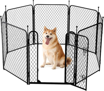ZOMISIA Paw Safe Dog Playpen for Indoor, 32 Inch 8 Panels Anti-pinch Diamond Mesh Dog Fence for Small Medium Dogs, Metal Stable Dog Play Pen with Door, Portable Pet Playpen for Outdoor RV Camping Yard