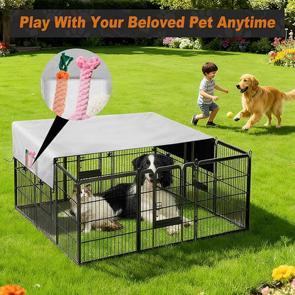 LYHNMW Dog Playpen Cover, 600D Oxford Fabric Dog Pen Canopy with Sun and Rain Protection, Specialized Fits for 24/32/40/45/50" Panels Playpen(Only Cover)